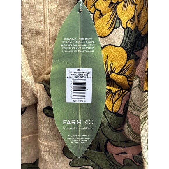 Farm Rio Delicate Flower Arabesques Premium Linen Midi Dress Small New $280 - Picture 6 of 7